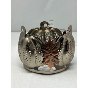 Bath‎ & Body Works 3-Wick Candle Holder Sleeve Pierced Pumpkin Leaves